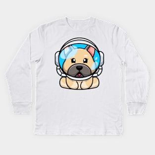 Cute baby bulldog wearing an astronaut helmet, cartoon character Kids Long Sleeve T-Shirt